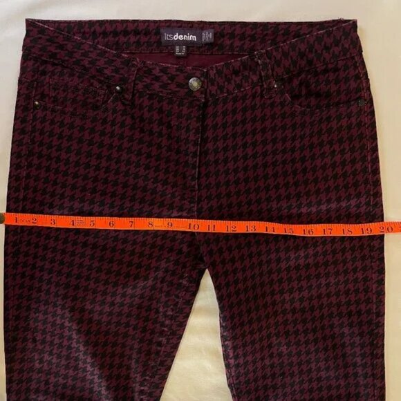 Long Tall Sally Its Denim Burgundy Black Houndstooth Jeans Skinny Size 10 - Picture 8 of 12